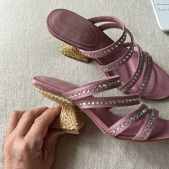 REVOLVE NWT Pink Satin Crystal Paloma Barcelo Espadrille Mule Sandal Pink LOVE
